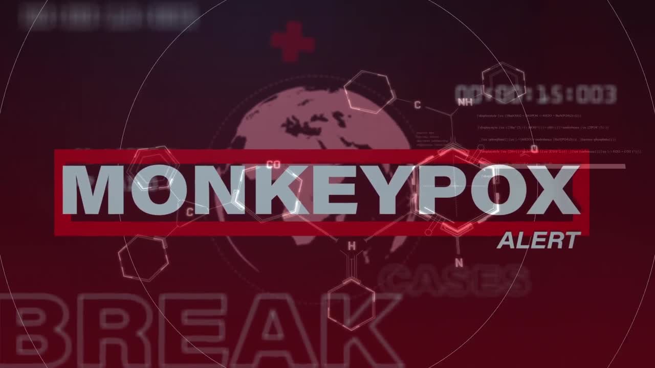 Animation of monkey pox alert over globe and red background