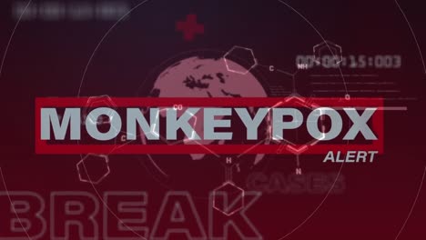 animatie van een alert voor aappokken over de wereldbol en rode achtergrond