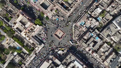 overview top shot of highway interjunction with vechiles passing through