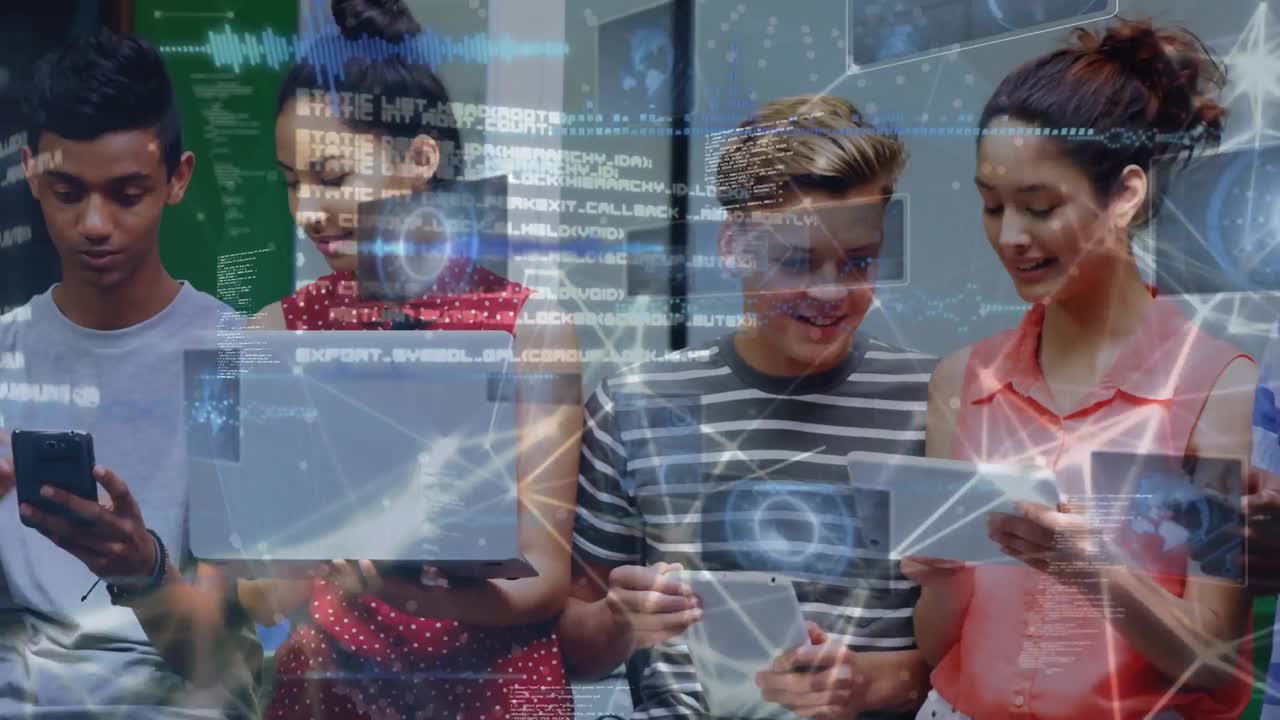 기술을 사용하는 다양한 학생들에 대한 데이터 처리의 애니메이션