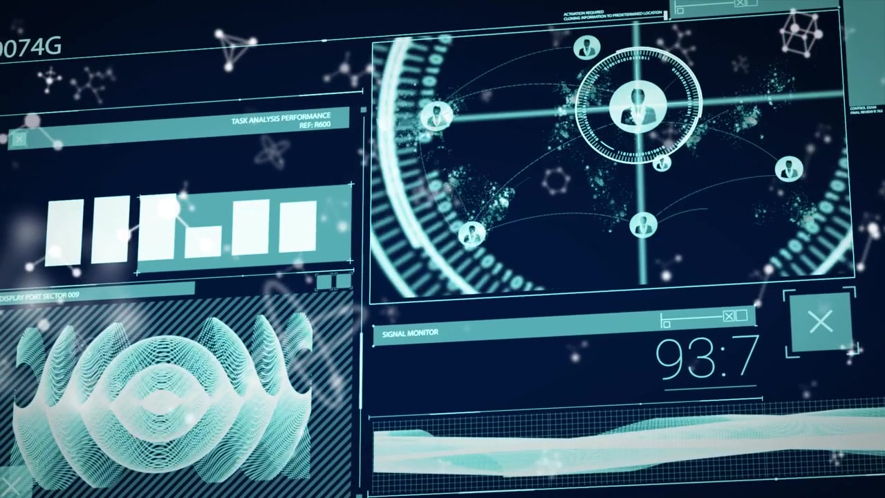Digital Interface Displaying Global Network and Data Analytics