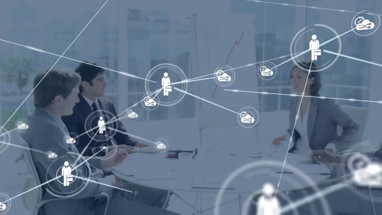 사무실에서 다양한 사업가들과의 연결 네트워크의 활성화