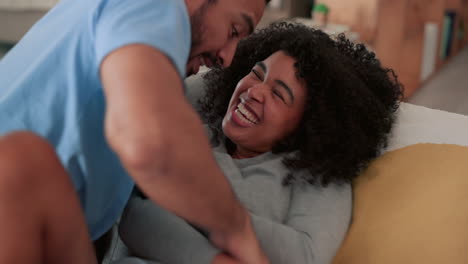 love, happy and couple fight over tv remote