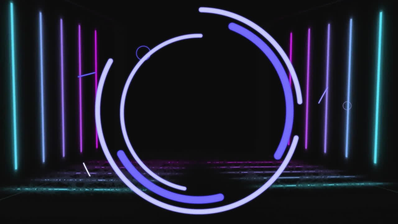 luces de neón y formas geométricas animación sobre fondo oscuro