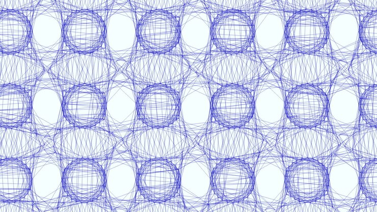 Interwoven circles intricate blue pattern of thin connected lines