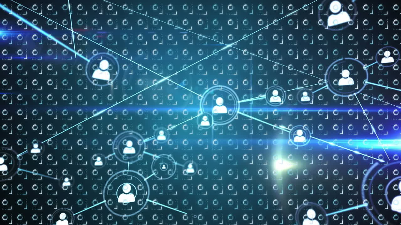 어두운 배경에서 연결 네트워크와 데이터 처리의 애니메이션