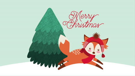 happy merry christmas card with cute fox