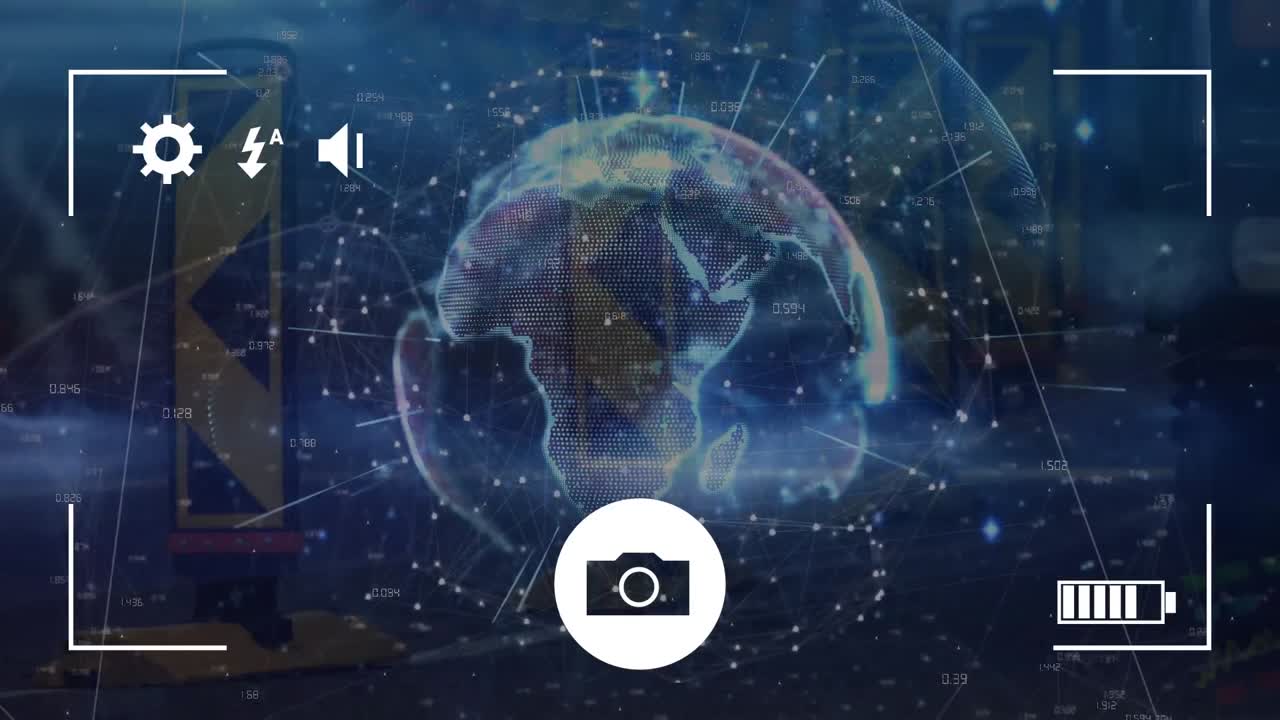 도로 표지판 위에 있는 카메라 패널과 글로브의 애니메이션