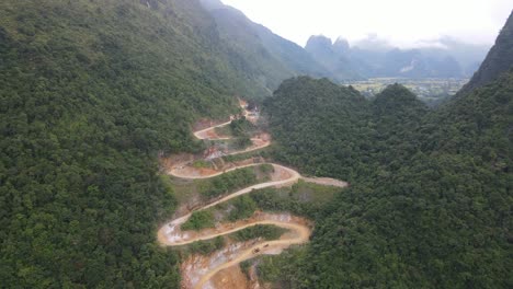 arial view of twisty mountain pass in cao bang viet nam