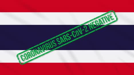 thailand swaying flag with green stamp of freedom from coronavirus, loop