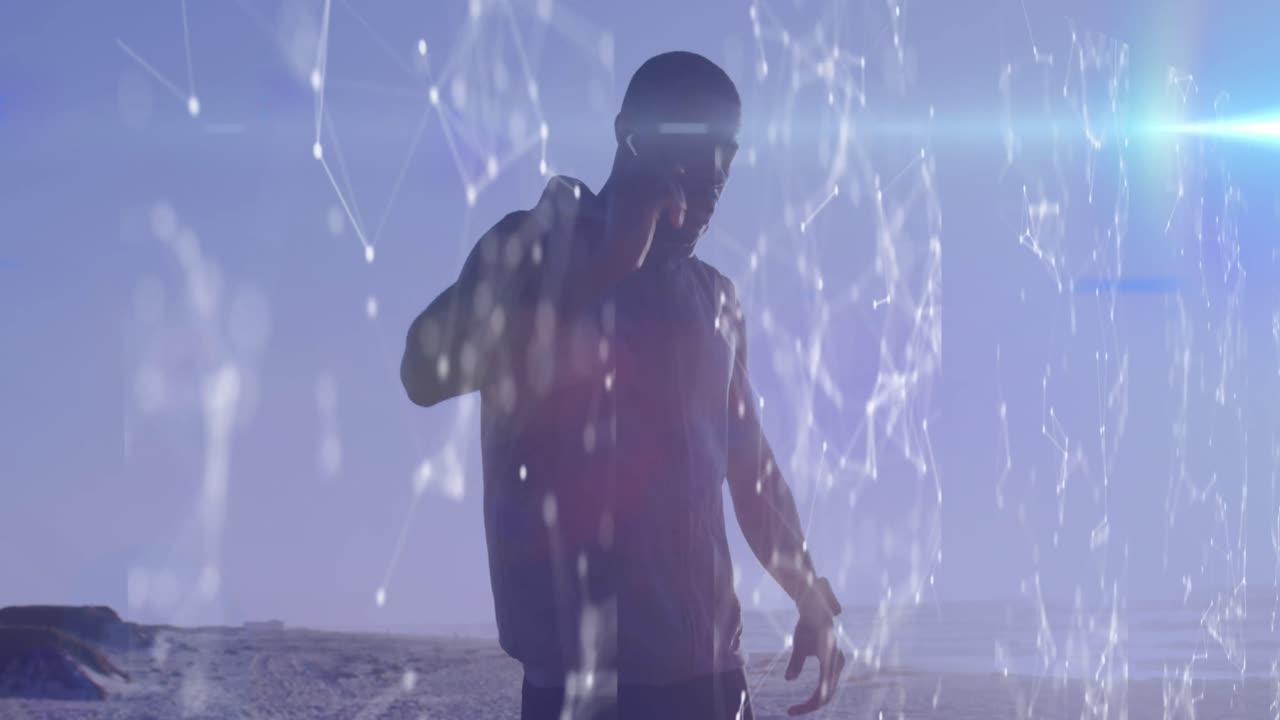 animación de la red de conexiones sobre un hombre afroamericano que hace ejercicio