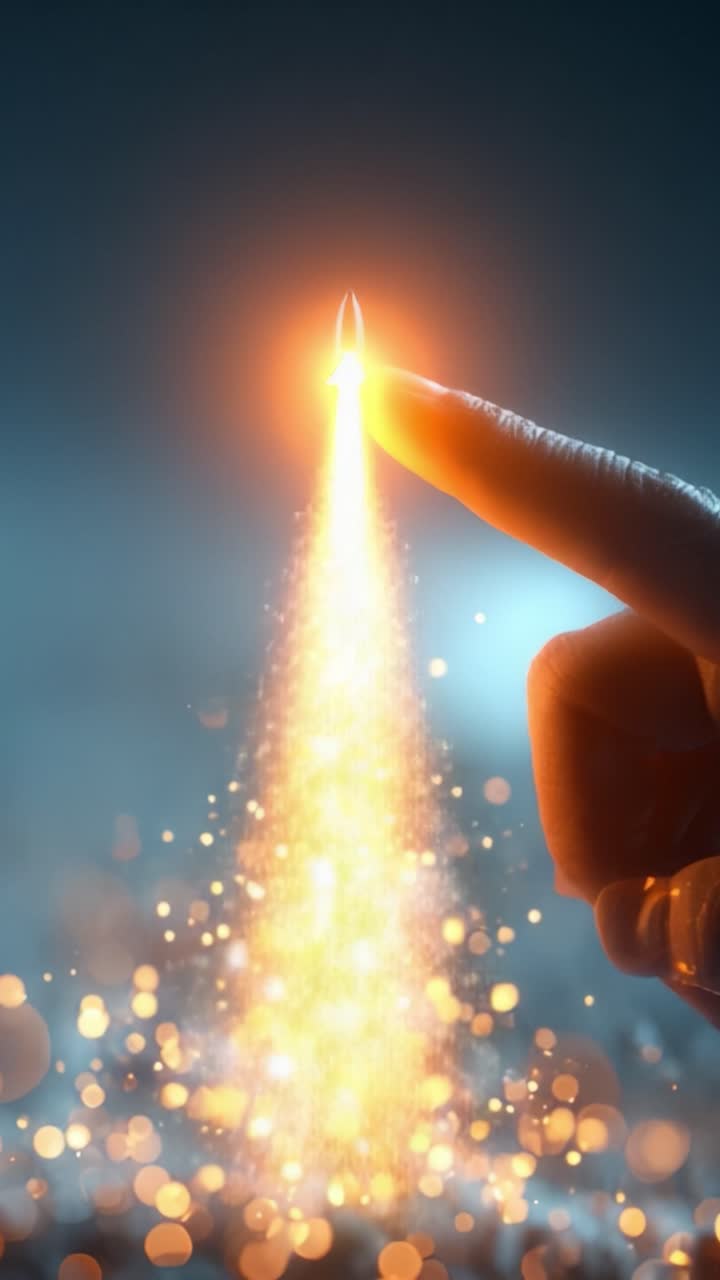 Una vista de cerca de un dedo posicionado en la punta de un cohete brillante, capturando el momento de ignición mientras se prepara para un impresionante lanzamiento al espacio, simbolizando innovación y exploración