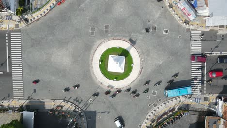 timelapse aerial top view of tugu jogja or yogyakarta monument, indonesia.