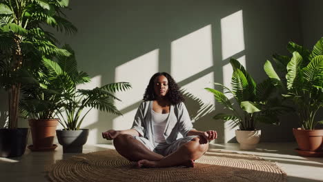 woman meditating in a peaceful indoor environment
