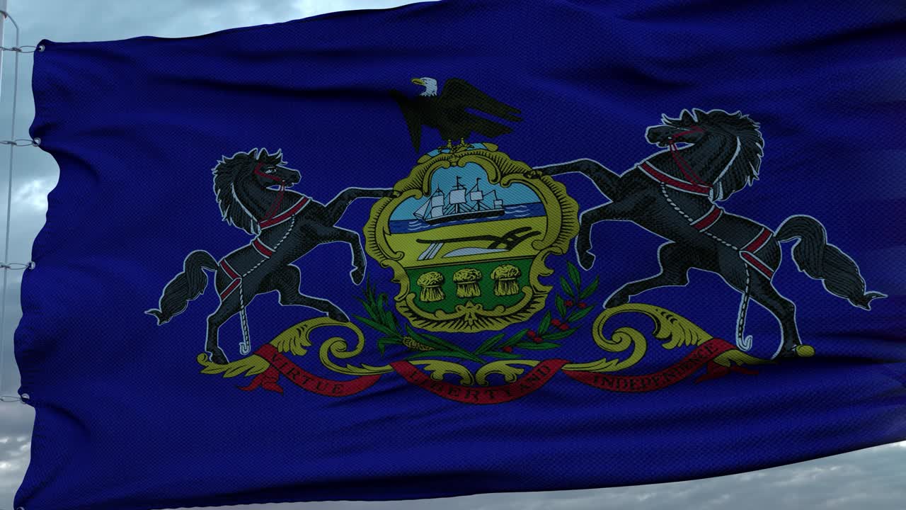 estados unidos y pensilvania bandera mixta ondeando en el viento. pensilvania y estados unidos bandera en el mástil