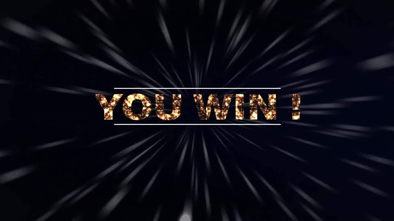 animación de usted ganar texto sobre los senderos de luz