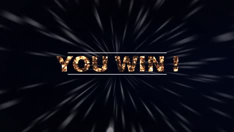 animation of you win text over light trails