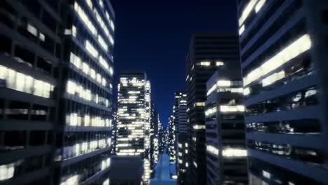 aerial view of a modern urban cityscape at night, showcasing brightly lit skyscrapers and a sprawling urban landscape bathed in neon lights