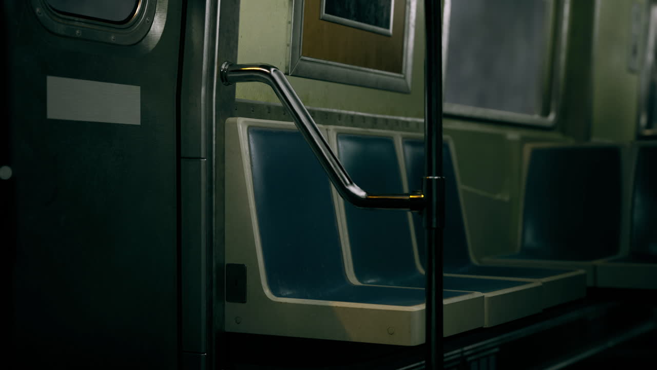 Empty subway carriage interior during late night hours