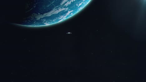 Establishing-Shot-of-a-Small-Spaceship-Approaching-an-Alien-World---Lush-Planet
