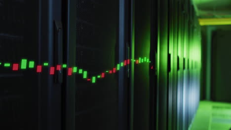 animación del procesamiento de datos contra la sala de servidores de computadoras