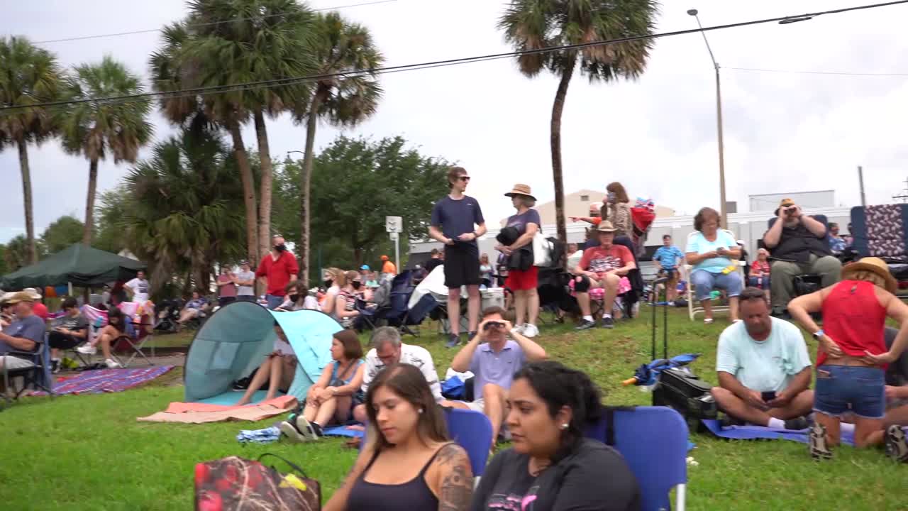 Crowds waiting along the Indian River for the historic SpaceX-NASA delayed launch on Wednesday in Titusville, Florida