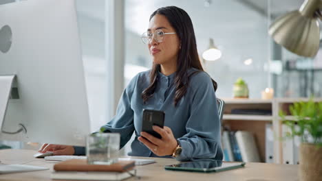 Geschäft,-Büro-Und-Frau-Mit-Einem-Smartphone