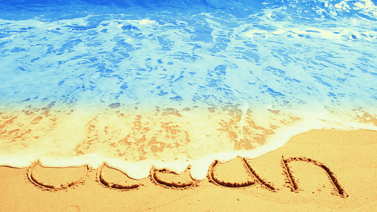 Inscription on sand, the beach. Shooting on the beach