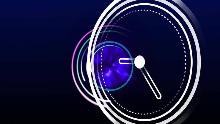 Animation of clock and light trails on dark background