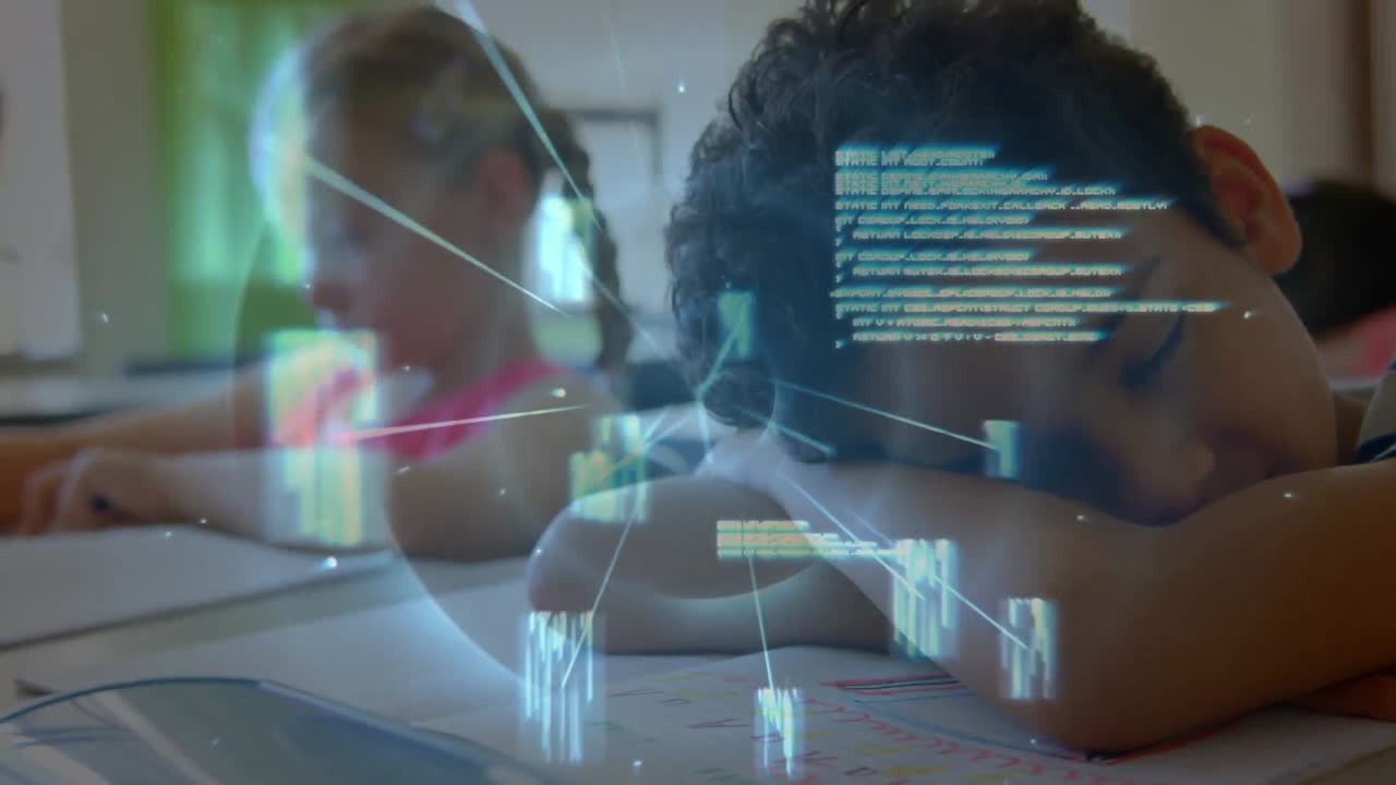 animación de senderos de luz y procesamiento de datos en diversos escolares