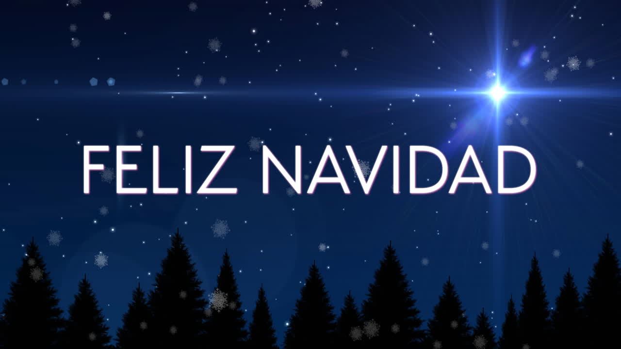 animación del texto de feliz navidad sobre el fondo del paisaje de invierno