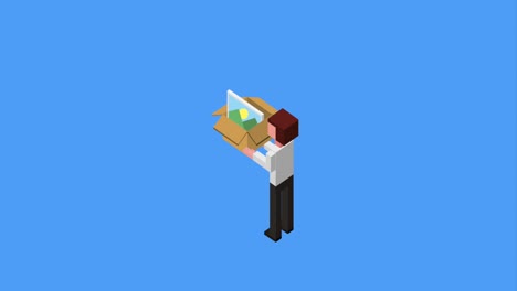 hombre de negocios de vista trasera sosteniendo caja con archivos marca de comprobación