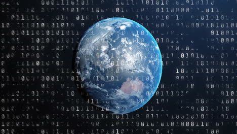 Animation of binary coding digital data processing over globe