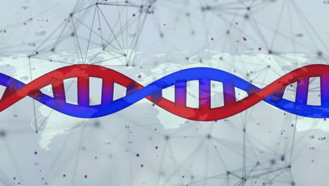 dna strand animation over world map with network connections