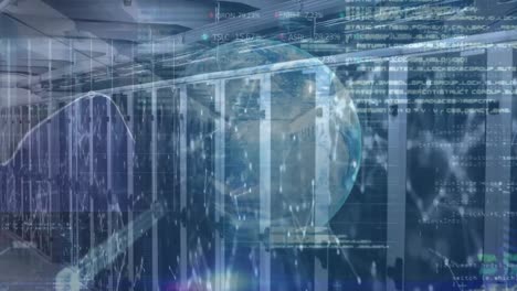 animation of globe and data processing over computer servers