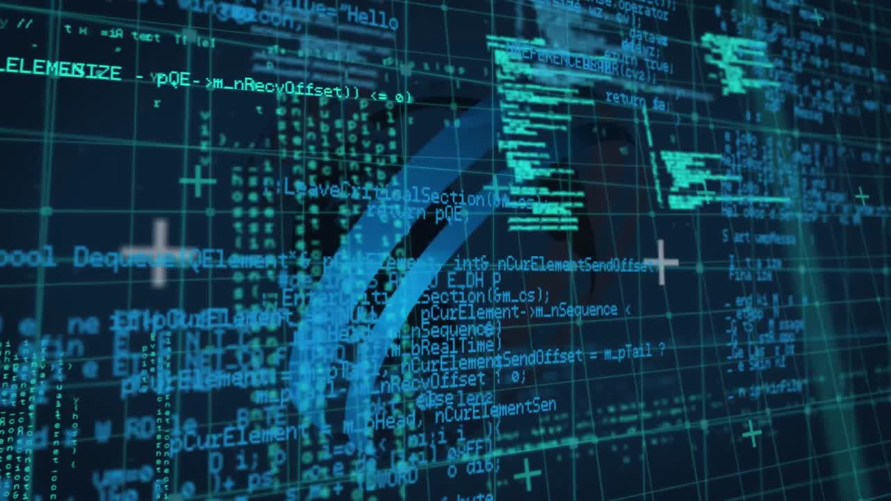 Animation of data processing and globe over gird