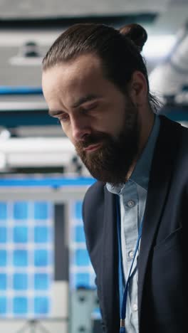 vertical video executive consultant oversees solar energy systems in industrial workplace
