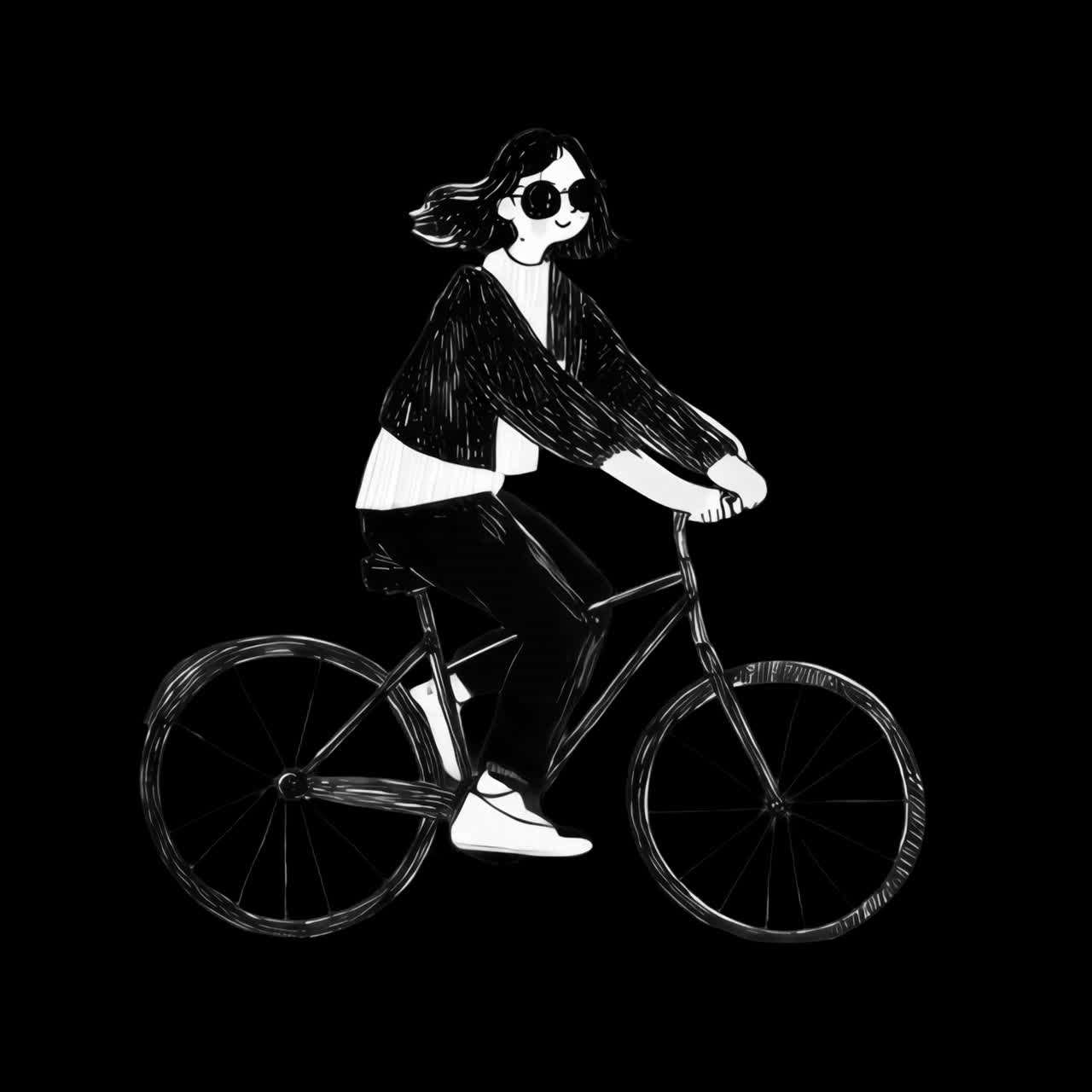 Stylish cyclist animation isolated asset, transparent 4K video, alpha channel, ProRes 4444