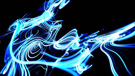 fast lines of light streaks. stream of particles forms curled blue lines like glow light trails, lines form swirling pattern like curle noise. abstract 3d animation as bright creative festive bg