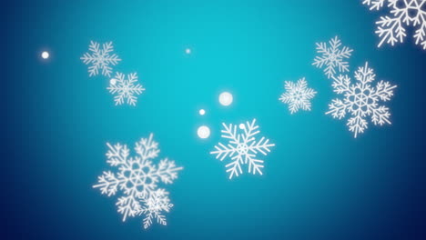 White-snowflakes-and-glitters-falling-in-blue-winter-sky