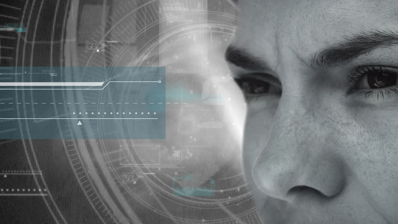 animación de escaneo de alcance y procesamiento de datos sobre mujer de negocios