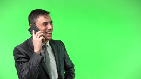 Businessman on Phone Call with Varied Expressions on Green Screen
