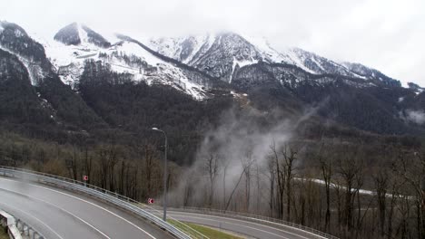 mountain road in foggy weather