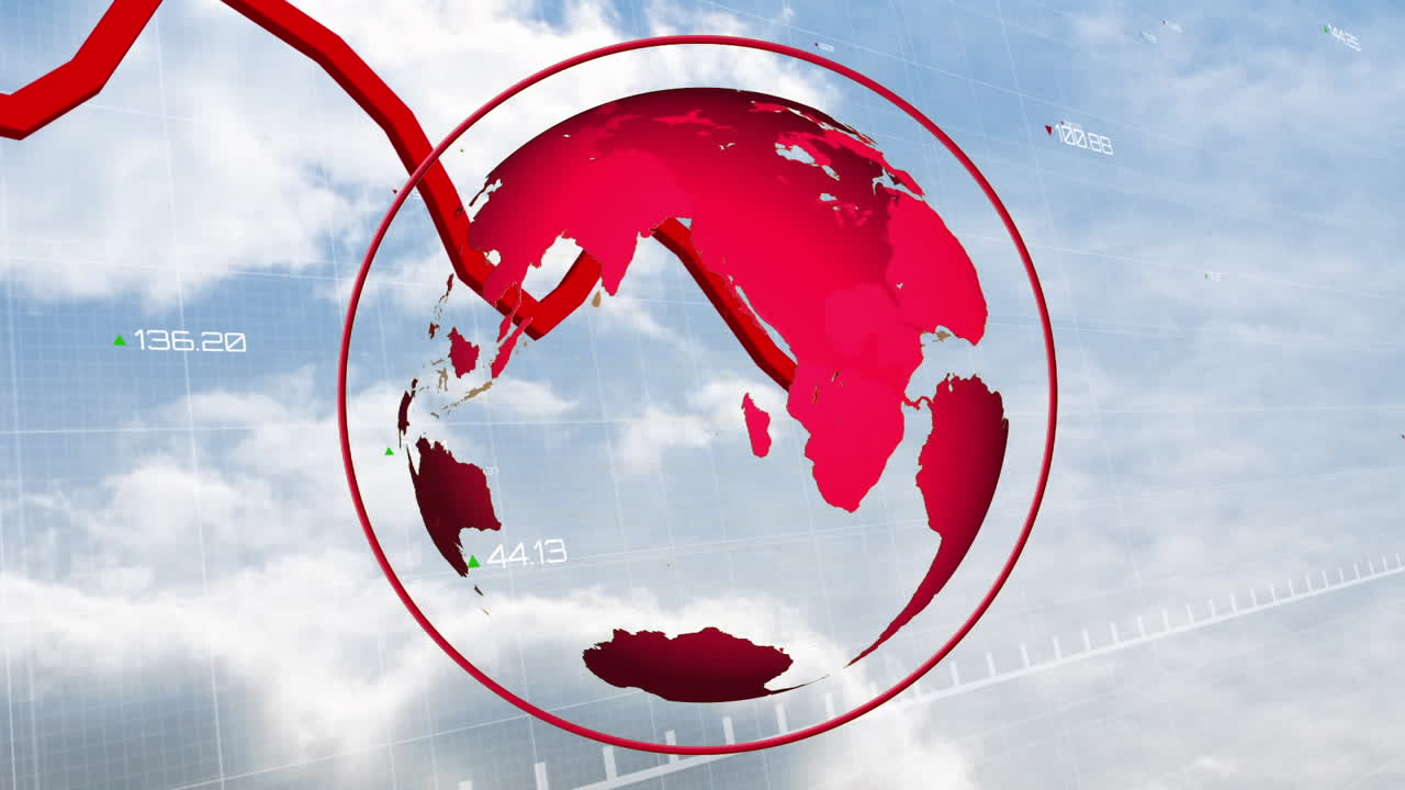 빨간색 통계선이 움직이는 지구의 디지털 이미지