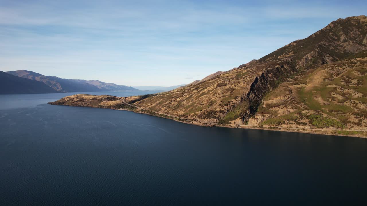 Lake Hawea, Mount Burke In South Island, New Zealand - Drone Shot