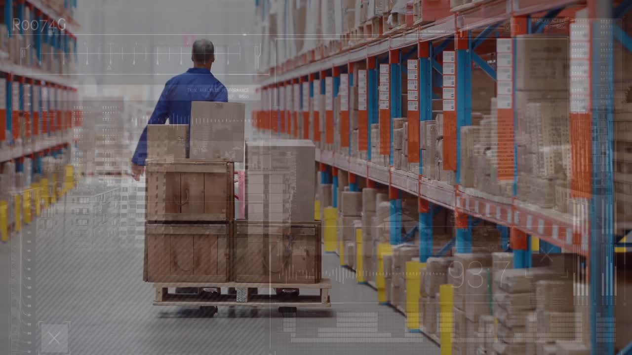 animación del procesamiento de datos un hombre que trabaja en el almacén