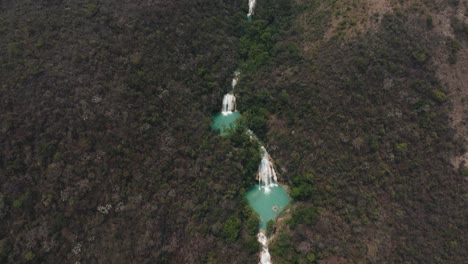 birds eye view of el chiflon waterfalls surrounded by jungle in mexico