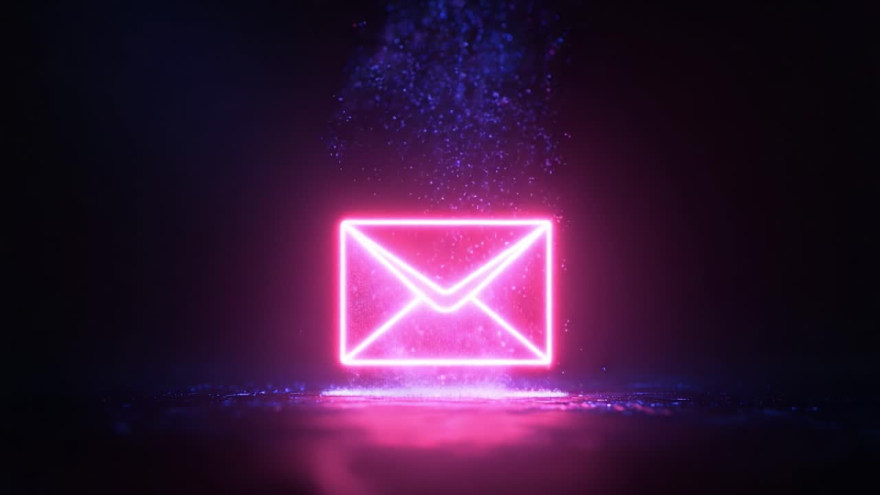A Captivating Digital Transformation of an Envelope in Neon Colors: From a Dynamic Sparkling Effect to a Solidified Glow, Showcasing the Essence of Communication and Technology