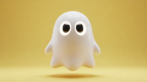 a cute ghost character floating against a bright yellow background, featuring big eyes and a playful expression, perfect for halloween or whimsical themes