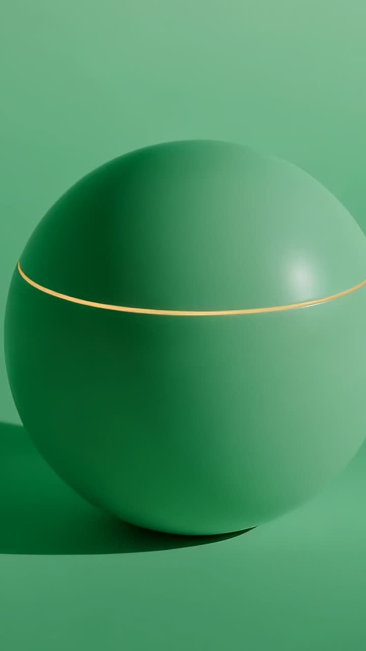 Vertical video: Rotating at four secs two-piece sphere with lit seam in studio, showing color shift
